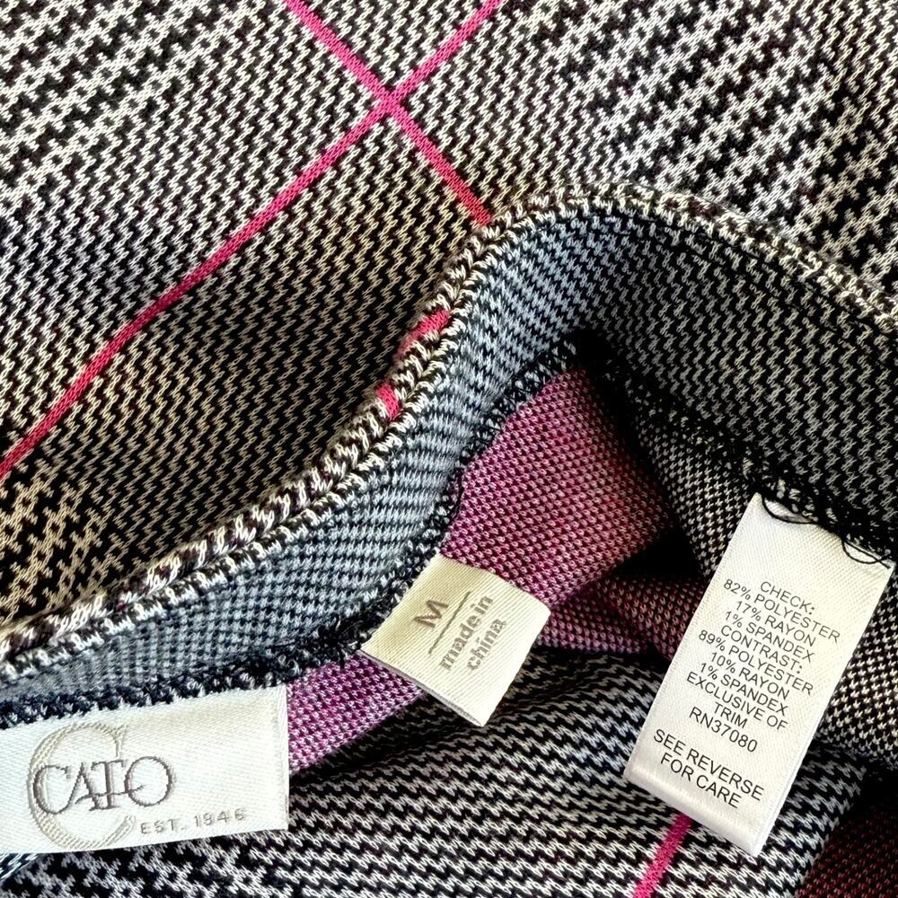 Cato Plaid Flare Midi Skirt Size M Gray Pink High Low Stretchy Ponte Knit Pullon - Picture 13 of 13